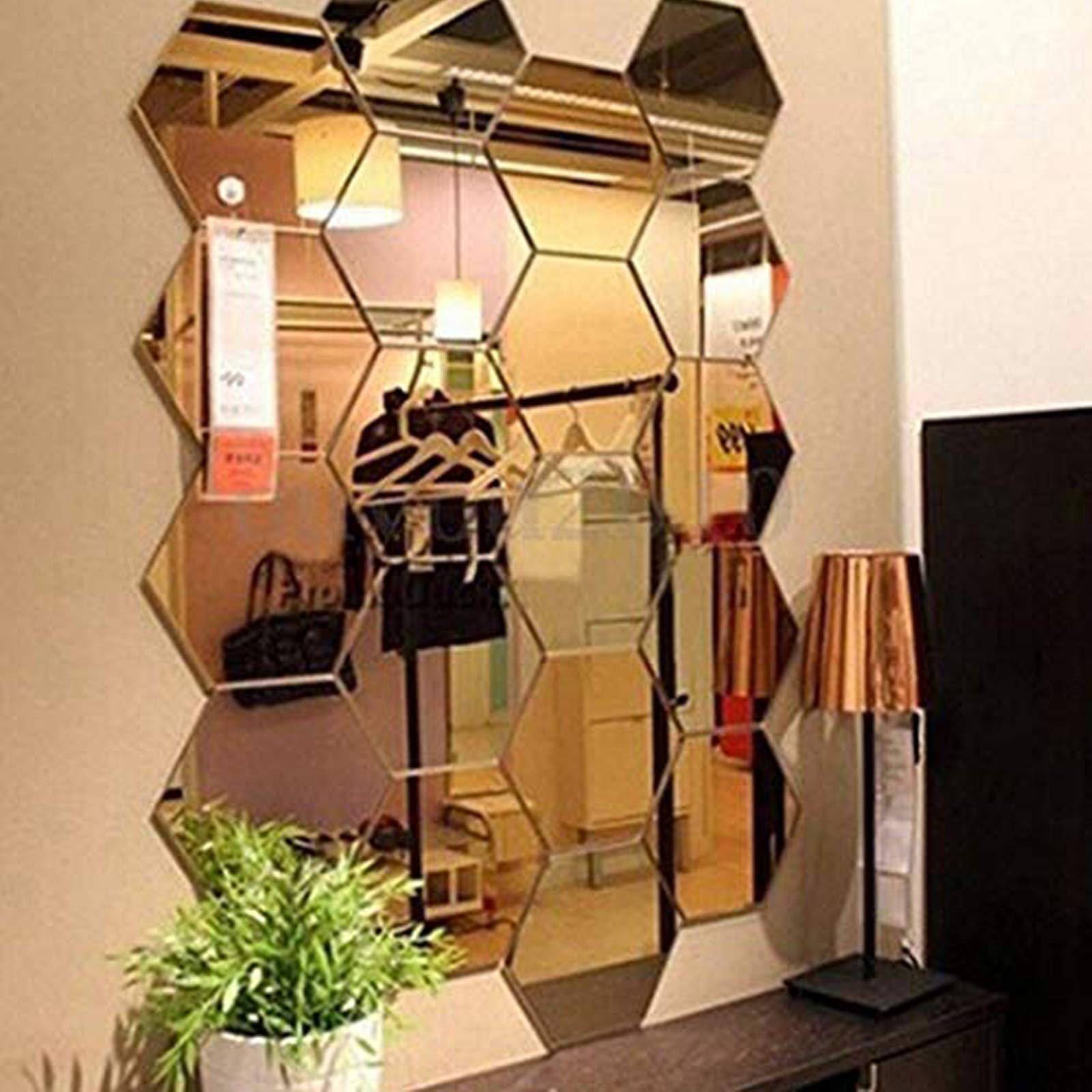 Manco Luella Mirror Wall Stickers, 12pcs Hexagon Mirror Art DIY Home Decorative Hexagonal Acrylic Wall Sheet Plastic Tiles Home Living Room Bedroom