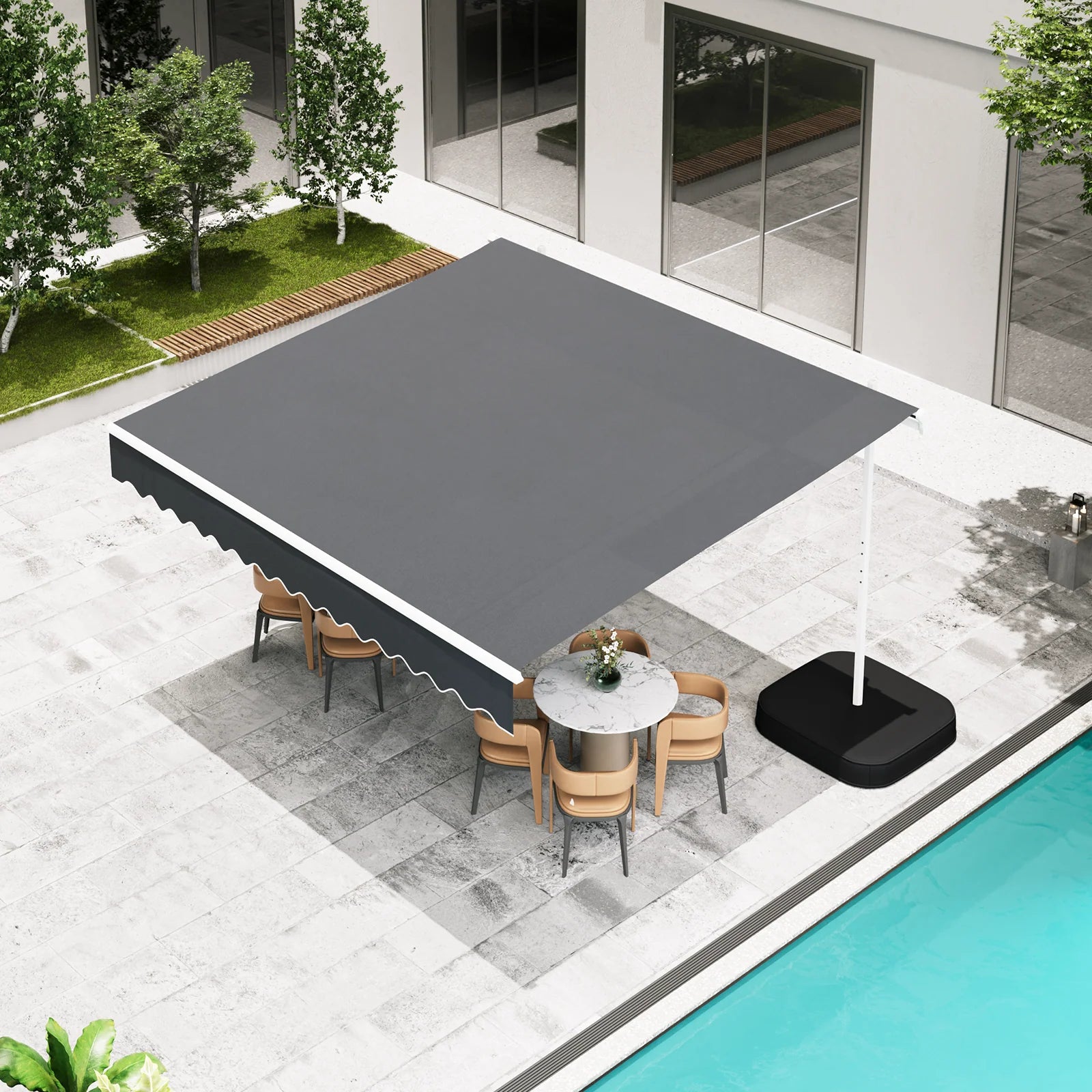 AECOJOY Free Standing Retractable Awning, 10'x8' Patio Awnings Outdoor Manual Sun Shade Shelter, Dark Grey